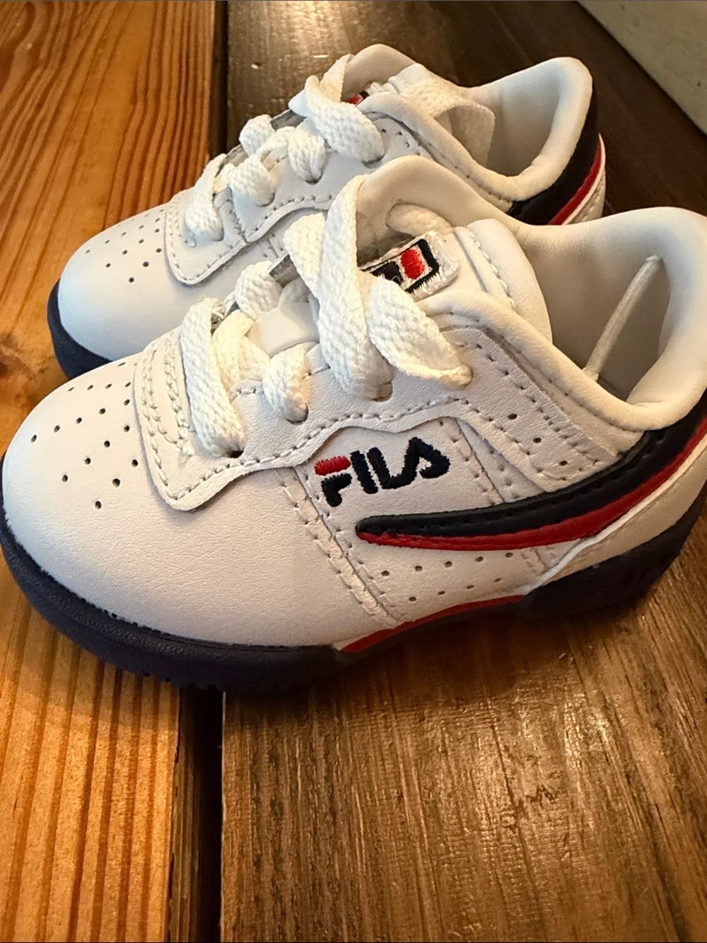 Fila Baby White Navy Red Athletic Sneakers never worn